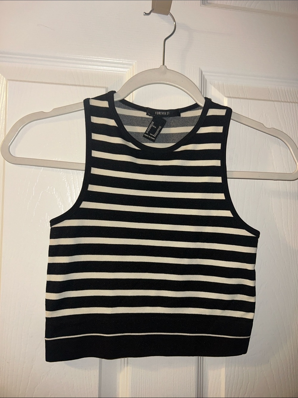 Black and White Striped Cropped Tank